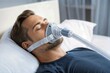 Sleep Apnea Man Finds Relief with CPAP Mask: Oxygen-Filled Banner