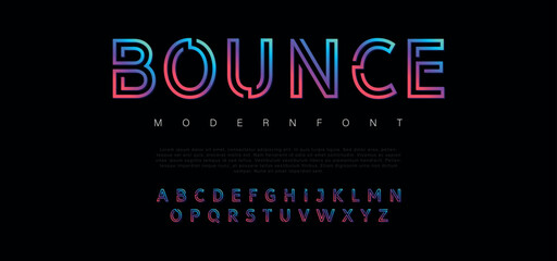 Wall Mural - Bounce Double line monogram alphabet and tech fonts. Lines font regular uppercase and lowercase. Vector illustration.
