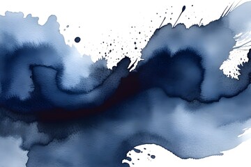 Abstract blue watercolor background painting, dark blue abstract drip, splash painted texture.