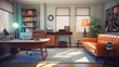 © Sladjana - Scenes of a home office with mid-century modern design elements, featuring iconic furniture and a retro-inspired workspace.