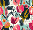 Seamless Pattern - Blumen, Tulpen, Frühling