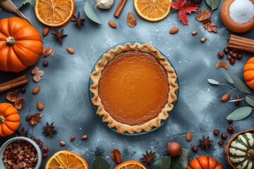 Wall Mural - Top view of a pumpkin pie ingredients disposed on a frame shape leaving a useful copy space