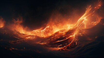 Wall Mural - Fiery Whorls: Vivid Waves of Flame Dancing in the Depths of Night - Generative AI