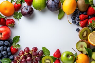 Fruits and Vegetables Frame. White Copy Space. 