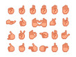 Pixel hands gestures icons set. 8 bit pixel art hand.