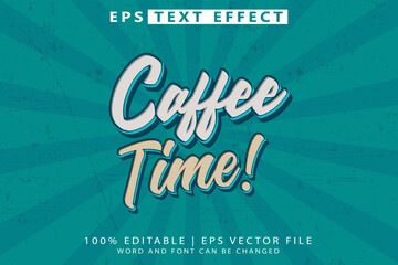 Coffee Time logo editable text effect in 3D vintage style premium vector