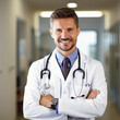 © Johannes - Portrait of a confident smiling doctor with stethoscope at hospital, high quality