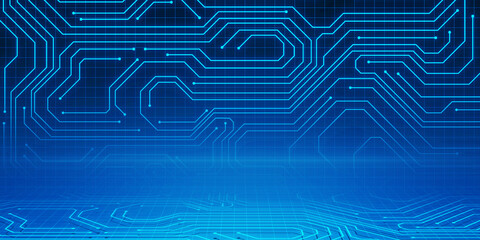 Abstract digital blue circuit grid texture. Landing page concept. Technology, innovation and ai concept. 3D Rendering.
