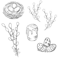 Hand drawn  sketch illustration set of Easter symbols