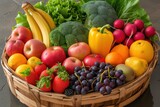 Fototapeta Kuchnia - Assortment of Fruits and Vegetables in Wood Basket 