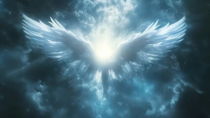 Wall Mural - A celestial being radiating with the light of a thousand suns its wings a magnificent display of the vast and mysterious wonders of the universe.