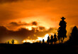 Silhouette 4 Cowboys auf Pferden bei Sonnenuntergang - Wester Wildwest Tradition - Amerika USA