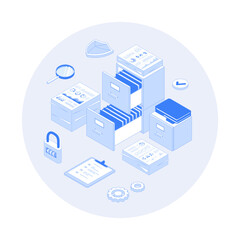 Wall Mural - file organization service. document archiving concept. organized data storage system. drawers with f