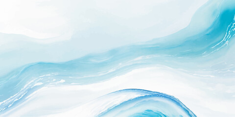 Poster - abstract soft blue and white abstract water color ocean wave texture background .Fluid blue ocean wave layer Tsunami wave background in flat cartoon style. Big blue tropical water splash.	