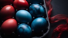 Colorful Dyed Easter Eggs In Blue And Red Shades 