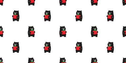 Poster - bear polar seamless pattern apple vector fruit black teddy pet doodle cartoon tile background gift wrapping paper repeat wallpaper illustration scarf isolated design