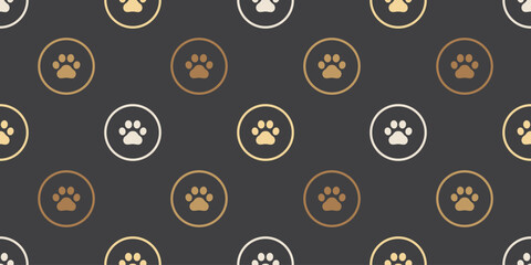 Wall Mural - dog paw seamless pattern cat footprint vector retro polka dot pet puppy kitten bear cartoon doodle gold gift wrapping paper repeat wallpaper tile background scarf isolated illustration design