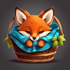 Wall Mural - Cartoon illustration of a little orange fox.