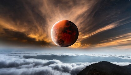 Wall Mural - moon eclipse planet red blood with clouds