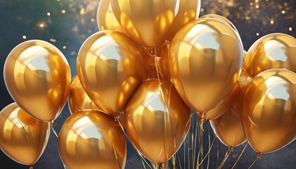 Canvas Print - party celebration balloons gold color balloons bunch 3d rendering applicable for birthday holiday design