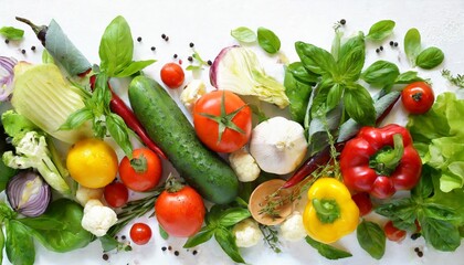 Wall Mural - fresh vegetables background white background with vegetables