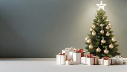 Canvas Print - minimalist christmas background with christnas tree and gift boxes