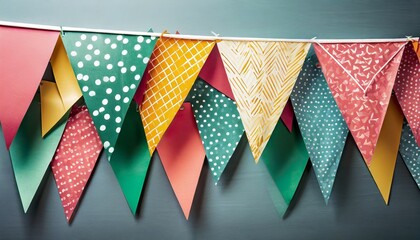 Poster - set of colorful party pennant triangles over background