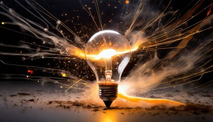 Wall Mural - explosion of a filament light bulb