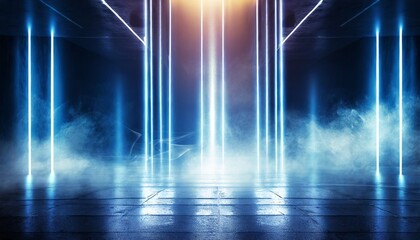Wall Mural - background of empty room street neon light smoke fog asphalt concrete floor