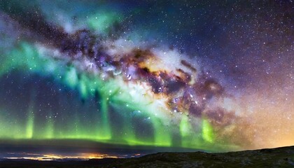 Wall Mural - our galaxy is milky way spiral galaxy with aurora borealis