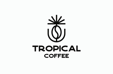 palm tree coffee bean logo icon design template flat vector