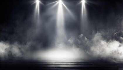 Wall Mural - background of an empty dark room empty walls lights smoke glow rays