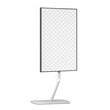 © JAYANNPO - Vertical LCD monitor TV stand realistic vector mockup. Video display banner on metal base mock-up. Television set with transparent screen template