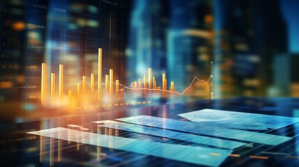 Wall Mural - financial business technology hologram: data graphs, charts, reports, and statistics for marketing r