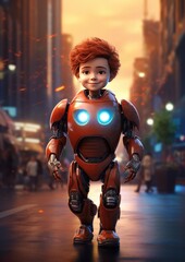 Wall Mural - back to school concept, human kid use robot for simplifying life with ai generative ai