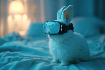 Bunny wearing Virtual reality goggle. Futuristic technology concept. Generative AI