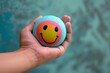 Happy Smiley Emoji love Emoticon, colored Symbol expression graphic. Smiling face backlash. Joyfull stuffed friend big smile. symbolic expression client rating and customer feedback