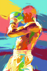 Wall Mural - Abstract illustration of a male boxers wearing boxing gloves exercising their punching technique for a championship match in a canvas ring, stock illustration image