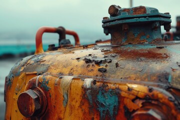 Poster - A rusted fire hydrant sitting on the side of a road. Suitable for urban infrastructure or safety concepts