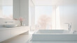 Modern bathroom interior with a large square Jacuzzi tub and a large bright full-length window