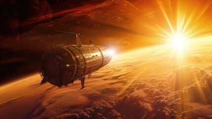 Wall Mural - a futuristic image of a space station located in the center of a planet. this image can be used to d