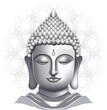 Head of Buddha grayscale detailed vector illustration isolated on white
