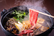 日本の料理、すき焼きを食べる