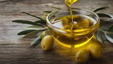 Fototapeta  - Olive Oil. Jar of Virgin Olive Oil. Olives and Healthy Olive