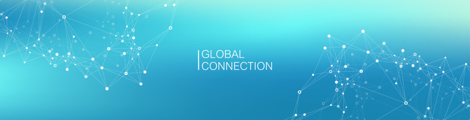 Wall Mural - Global network connection banner design template. Header social network communication in the global business concept. Big data visualization. Internet technology