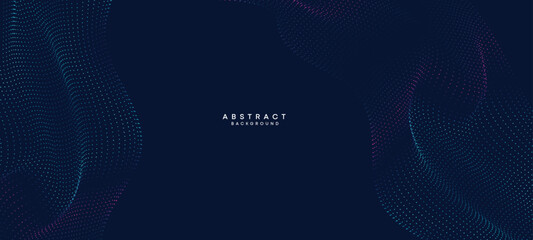 Abstract Blue, Green Gradient Flowing Dot Waving Particle geometric Technology Background. Digital Futuristic Purple, Pink Gradient Dotted Wave. Concept For Science, Music cover, website, header