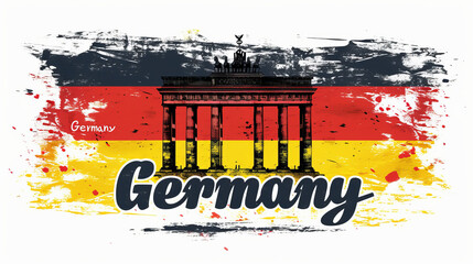 Wall Mural - Travel to Germany country illustration background with a mix of German flag colors and architecture of Germany isolated on white backdrop
