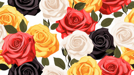 Canvas Print - Seamless pattern illustration background of colorful flat roses flowers wallpaper