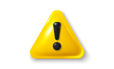 Poster - Yellow danger warning triangle 3d icon. Alert, caution or emergency notification. Danger hazard notification. Caution alert notice, triangle warning reminder and emergency attention. Vector