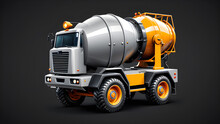 Cement Mixer Icon Vector Clipart Isolated On A Black Background. Construction Truck. Truck With Trailer
